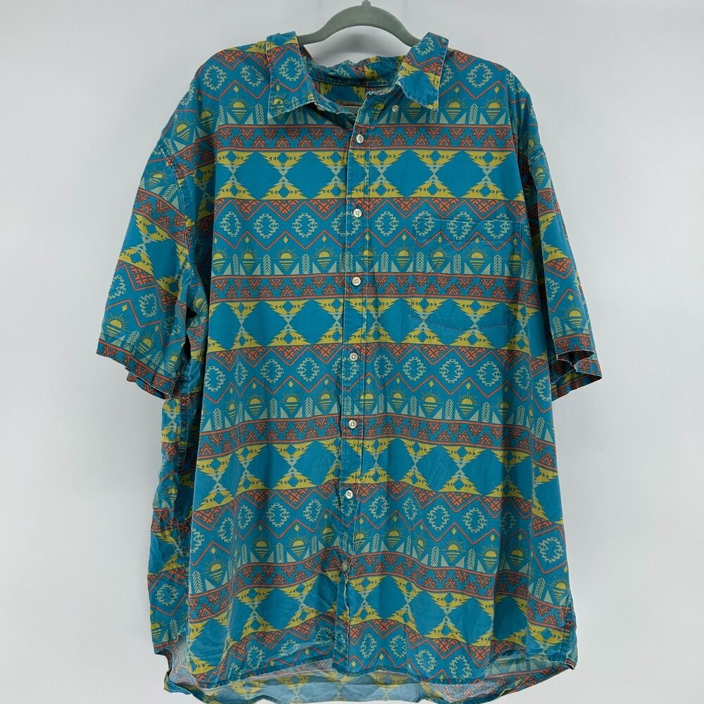 The Foundry Supply Co. Short Sleeve Button-Down Shirt Men 3XL Tribal Aztec Print